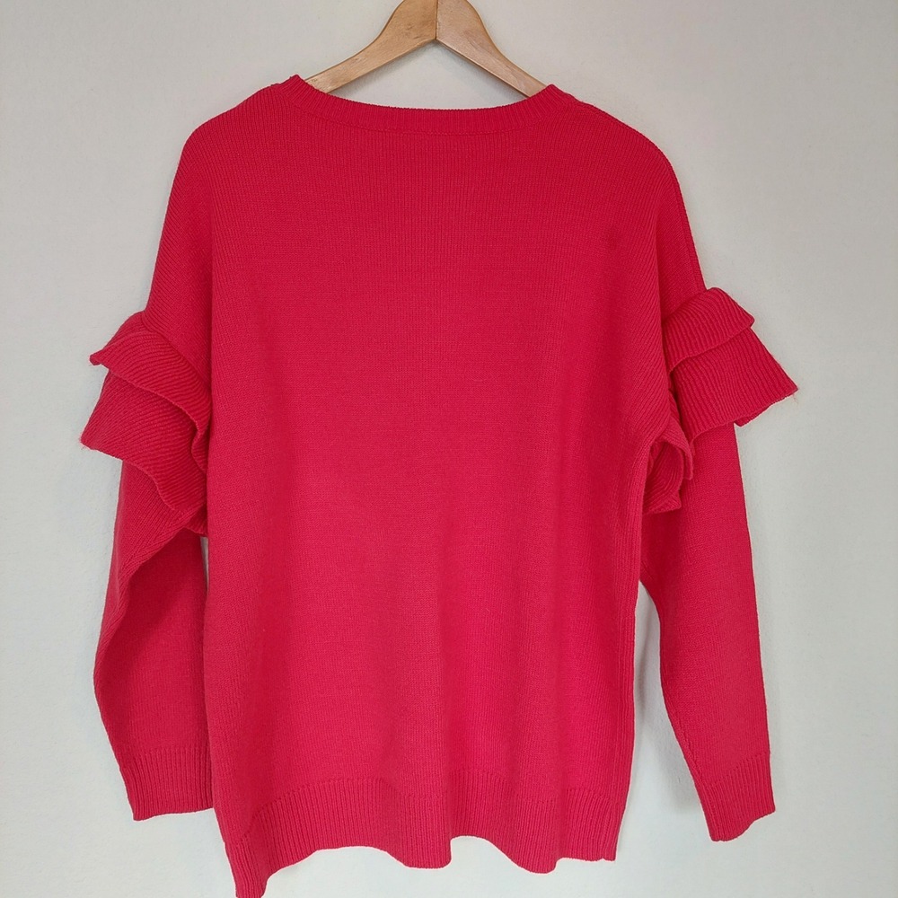 Capsule Red Ruffle Sleeve Crewneck Sweater Womens Small 8-12 NWT - Picture 6 of 10